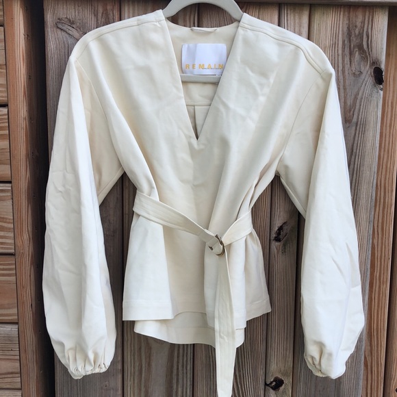 REMAIN BIRGER CHRISTENSEN ‘Vivian’ Belted Stretch Cotton-blend Blouse - Ecru - Picture 2 of 10